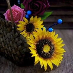 Silk Sunflowers And Foam Roses Artificial Flowers Box - Yellow Burgundy Pink -Optimal Home Decoration silk sunflowers and foam roses artificial flowers box yellow burgundy pink arti foammix 05 burgpk 28373087846463