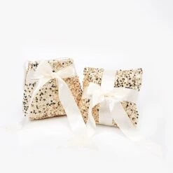 Velvet With Sequin Flower Girl Basket And Ring Bearer Pillow - Ivory And Champagne