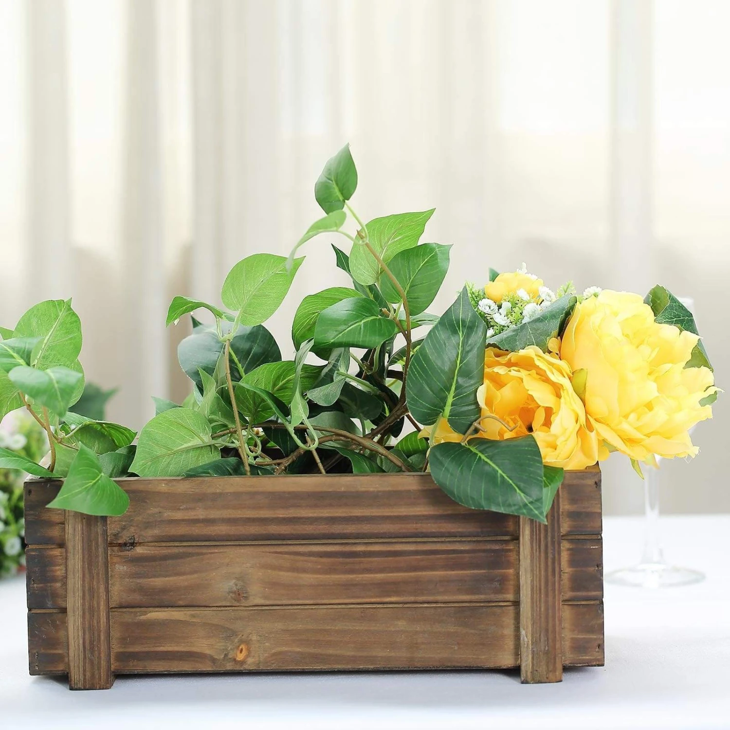 Wood Rectangular Box Planter Holders Centerpieces Dark Brown 6 Wood Rectangular Box Planter Holders Centerpieces Dark Brown - Image 4