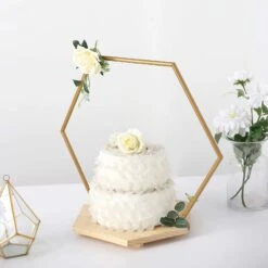Wood With Hexagon Geometric Metal Arch Cake Display Stand - Gold 23 Wood With Hexagon Geometric Metal Arch Cake Display Stand - Gold -Optimal Home Decoration wood with hexagon geometric metal arch cake display stand gold 29565481156671