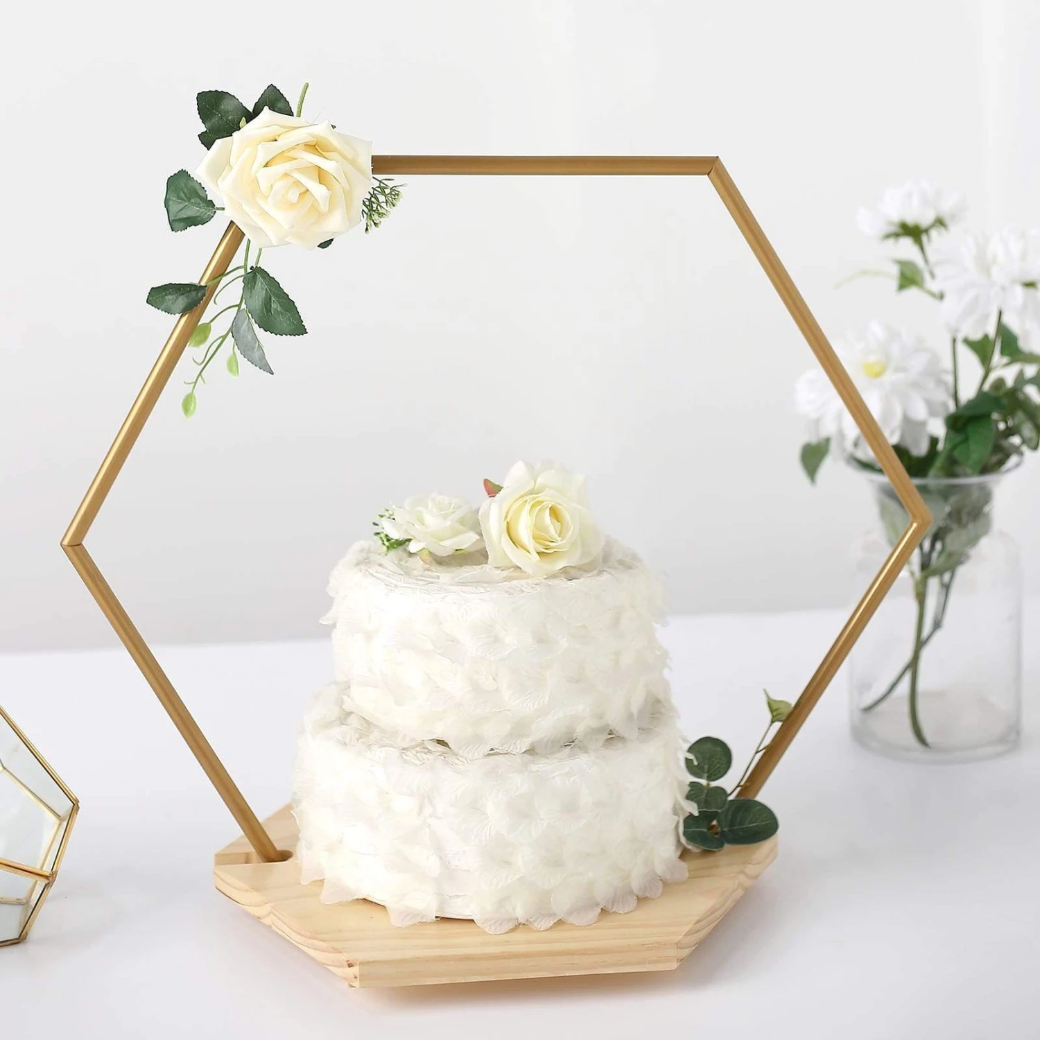 Wood With Hexagon Geometric Metal Arch Cake Display Stand - Gold 9 Wood With Hexagon Geometric Metal Arch Cake Display Stand - Gold - Image 7