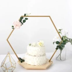 Wood With Hexagon Geometric Metal Arch Cake Display Stand - Gold 33 Wood With Hexagon Geometric Metal Arch Cake Display Stand - Gold -Optimal Home Decoration wood with hexagon geometric metal arch cake display stand gold 29565481484351