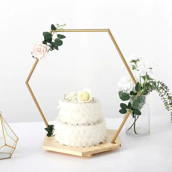 Wood With Hexagon Geometric Metal Arch Cake Display Stand - Gold 18 Wood With Hexagon Geometric Metal Arch Cake Display Stand - Gold - Image 16