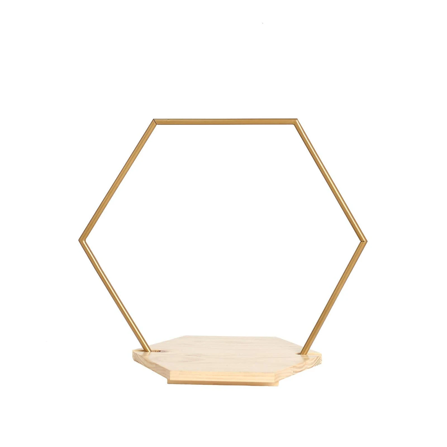 Wood With Hexagon Geometric Metal Arch Cake Display Stand - Gold 3 Wood With Hexagon Geometric Metal Arch Cake Display Stand - Gold
