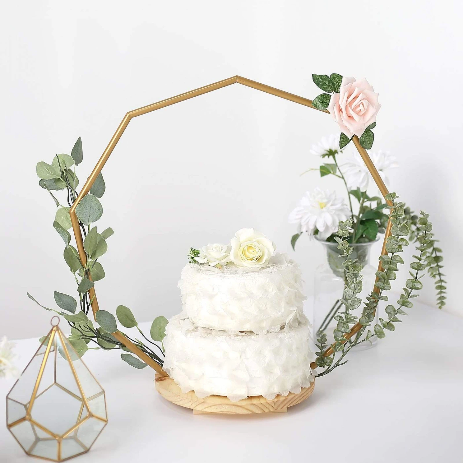 Wood With Nonagon Geometric Metal Arch Cake Display Stand - Gold 11 Wood With Nonagon Geometric Metal Arch Cake Display Stand - Gold - Image 9