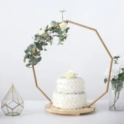 Wood With Nonagon Geometric Metal Arch Cake Display Stand - Gold 31 Wood With Nonagon Geometric Metal Arch Cake Display Stand - Gold -Optimal Home Decoration wood with nonagon geometric metal arch cake display stand gold 29565527294015