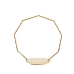 Wood With Nonagon Geometric Metal Arch Cake Display Stand - Gold