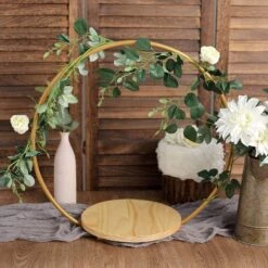 Wood With Round Geometric Metal Arch Cake Display Stand - Gold -Optimal Home Decoration wood with round geometric metal arch cake display stand gold 29565483483199