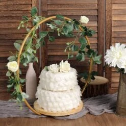 Wood With Round Geometric Metal Arch Cake Display Stand - Gold -Optimal Home Decoration wood with round geometric metal arch cake display stand gold 29565483548735