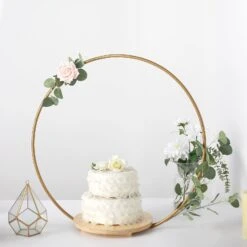 Wood With Round Geometric Metal Arch Cake Display Stand - Gold -Optimal Home Decoration wood with round geometric metal arch cake display stand gold 29565483843647